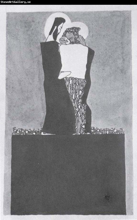 Egon Schiele Two men standing on a pedestal 1909